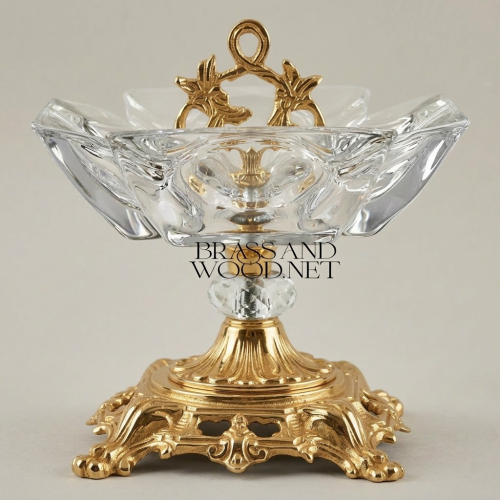 Rococo Crystal & Brass Centerpiece Bowl with Pierced Scrollwork Base
