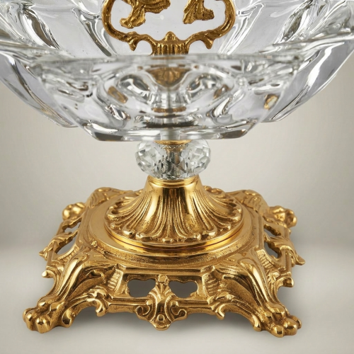Rococo Crystal & Brass Centerpiece Bowl with Pierced Scrollwork Base