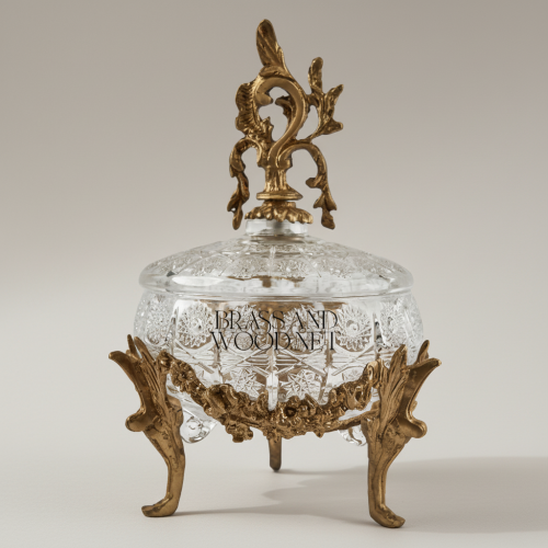 Rococo Crystal Candy Box with Acanthus Brass Lid Finial
