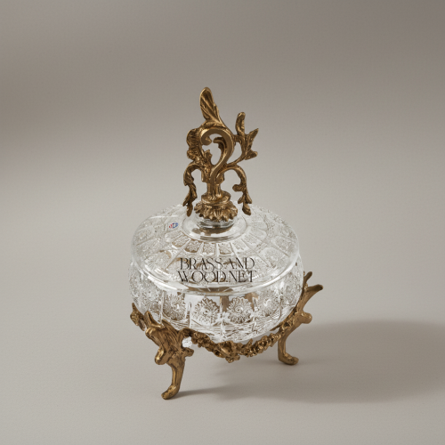 Rococo Crystal Candy Box with Acanthus Brass Lid Finial