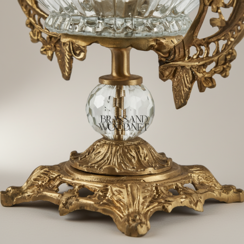 Rococo Crystal Lidded Urn Bonbonniere with Pierced Brass Handles