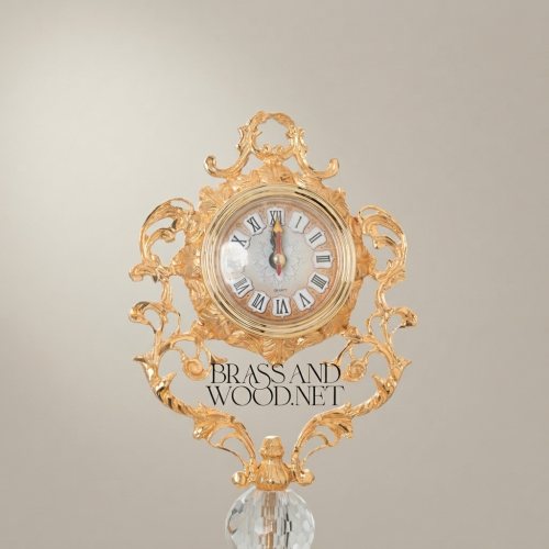 Rococo Crystal Urn Stand Clock with Acanthus Brass Frame & Faceted Crystal Body