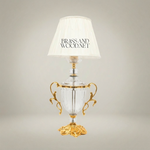 Rococo Crystal Urn Table Lamp with Brass Scroll Handles