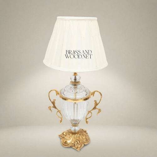 Rococo Crystal Urn Table Lamp with Brass Scroll Handles