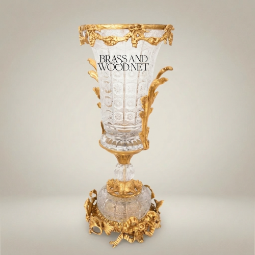 Rococo Crystal Urn Vase with Ormolu Mounts and Flared Trumpet Bowl