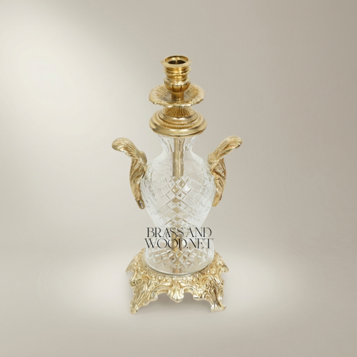 Rococo Cut-Crystal Candelabra with Ornate Brass Base & Acanthus Handles