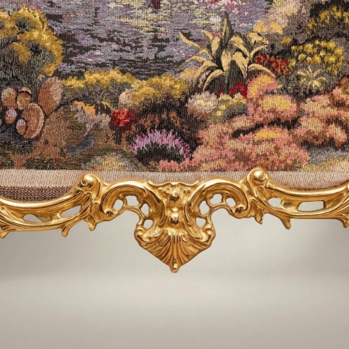 Rococo Heavily Ornate Gilded Wall Frame Panoramic Harbor Tapestry Landscape Brass and Wood Gold Front | Brass & Wood
