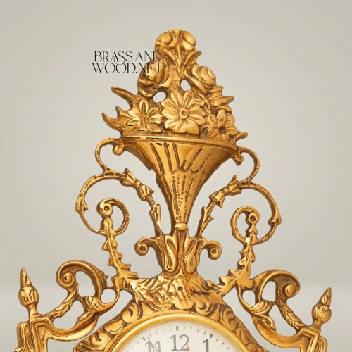 Rococo Gilt Brass Cartel Wall Clock - Floral Urn Crest & Scroll Frame