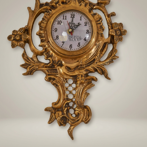 Rococo Gilt Cartel Wall Clock with Floral Bouquet Crest