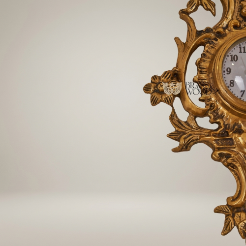 Rococo Gilt Cartel Wall Clock with Floral Bouquet Crest