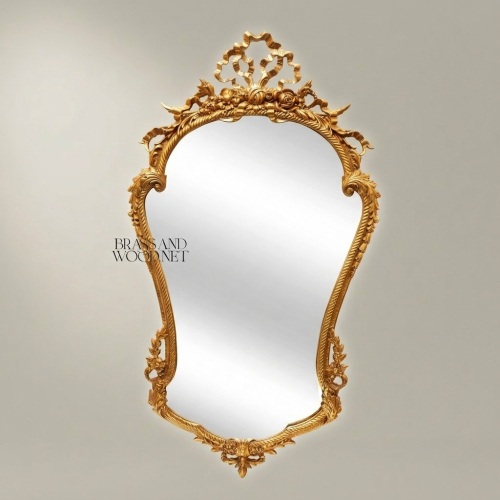 Rococo Hand-Carved Wall Mirror with Rose Garland Crown & Rope-Twist Frame