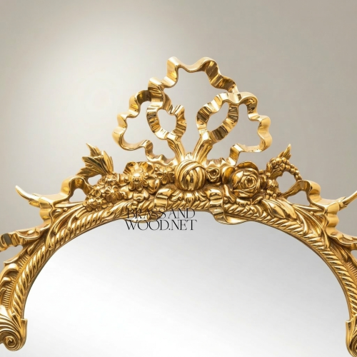 Rococo Hand-Carved Wall Mirror with Rose Garland Crown & Rope-Twist Frame