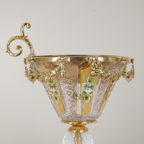 Rococo Hand-Painted Crystal Incense Burner with Floral Swag & Ornate Brass Pedestal