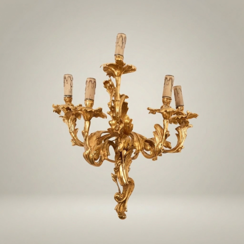 Rococo Louis XV Five-Arm Brass Wall Sconce with Acanthus Scrollwork