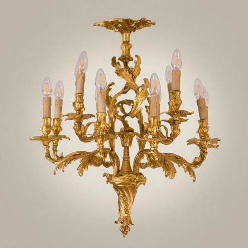Rococo Louis XV Hand-Cast Brass Chandelier – 10-Arm Acanthus Scroll Candelabra
