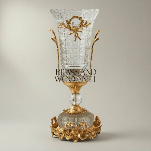 Rococo Ormolu-Mounted Cut Crystal Garniture Set — Acanthus Scroll Centrepiece & Vase Pair