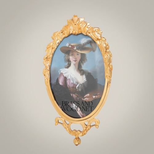 Rococo Oval Brass Photo Frame with Acanthus Crown & Scroll Base