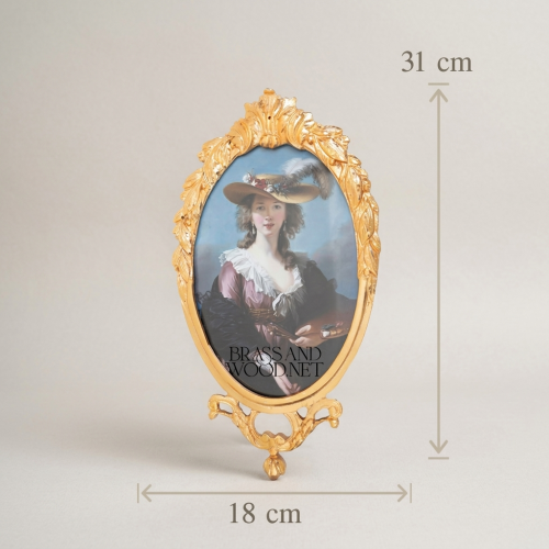 Rococo Oval Brass Photo Frame with Acanthus Crown & Ribbon Crest