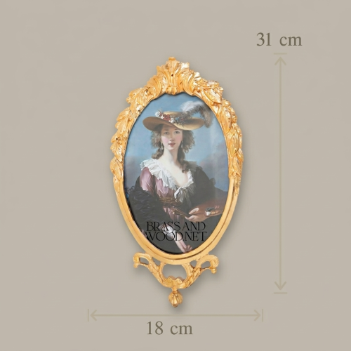 Rococo Oval Brass Photo Frame with Acanthus Crown & Scroll Base