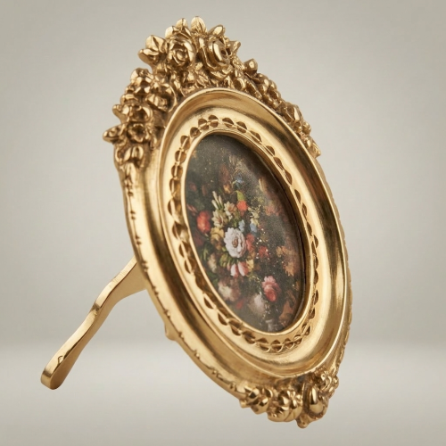 Rococo Oval Brass Photo Frame with Rose & Acanthus Crown Relief