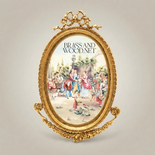 Rococo Oval Brass Picture Frame with Bow Crest & Swag Garland