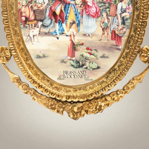 Rococo Oval Brass Picture Frame with Bow Crest & Swag Garland