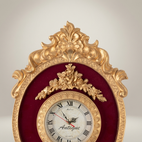 Rococo Oval Cartel Wall Clock with Crimson Velvet Panel & Floral Crest