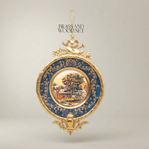 Rococo Scenic Porcelain Wall Plate with Gilt Bronze Acanthus Mount