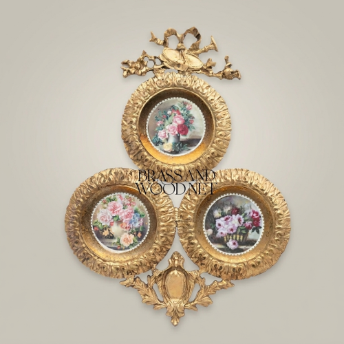 Rococo Triple Floral Plate Wall Composition with Bow Crest