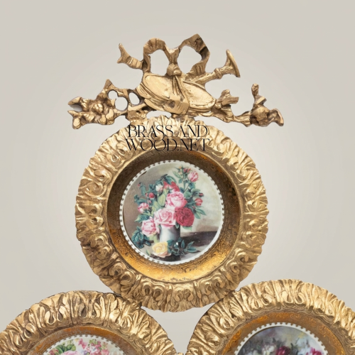 Rococo Triple Floral Plate Wall Composition with Bow Crest