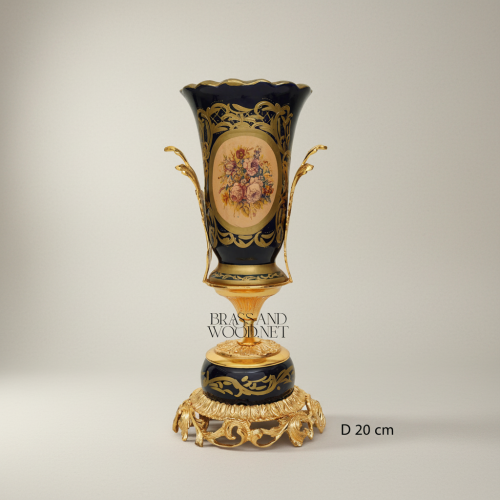 Sèvres-Style Cobalt Ceramic Trophy Vase with Gilt Brass Acanthus Mounts