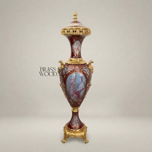 Sèvres-Style Porcelain Lidded Urn - Hand-Painted Mythological Cartouche