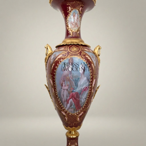 Sèvres-Style Porcelain Lidded Urn - Hand-Painted Mythological Cartouche