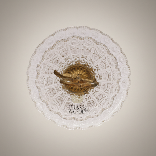 Two-Tier Crystal & Brass Étagère Stand with Leaf Collar & Scroll Handle