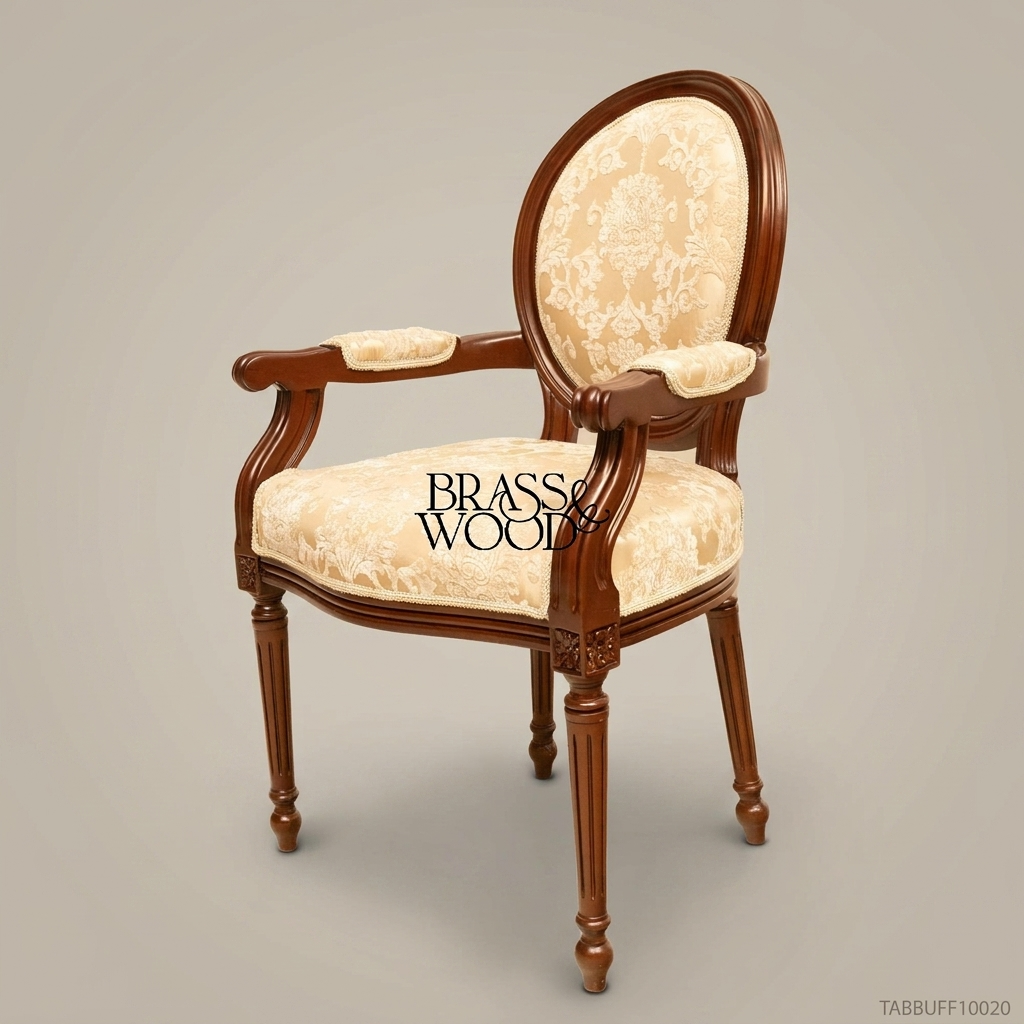 Louis XVI Solid Wood Armchair with Oval Back & Damask Upholstery (With Arms)