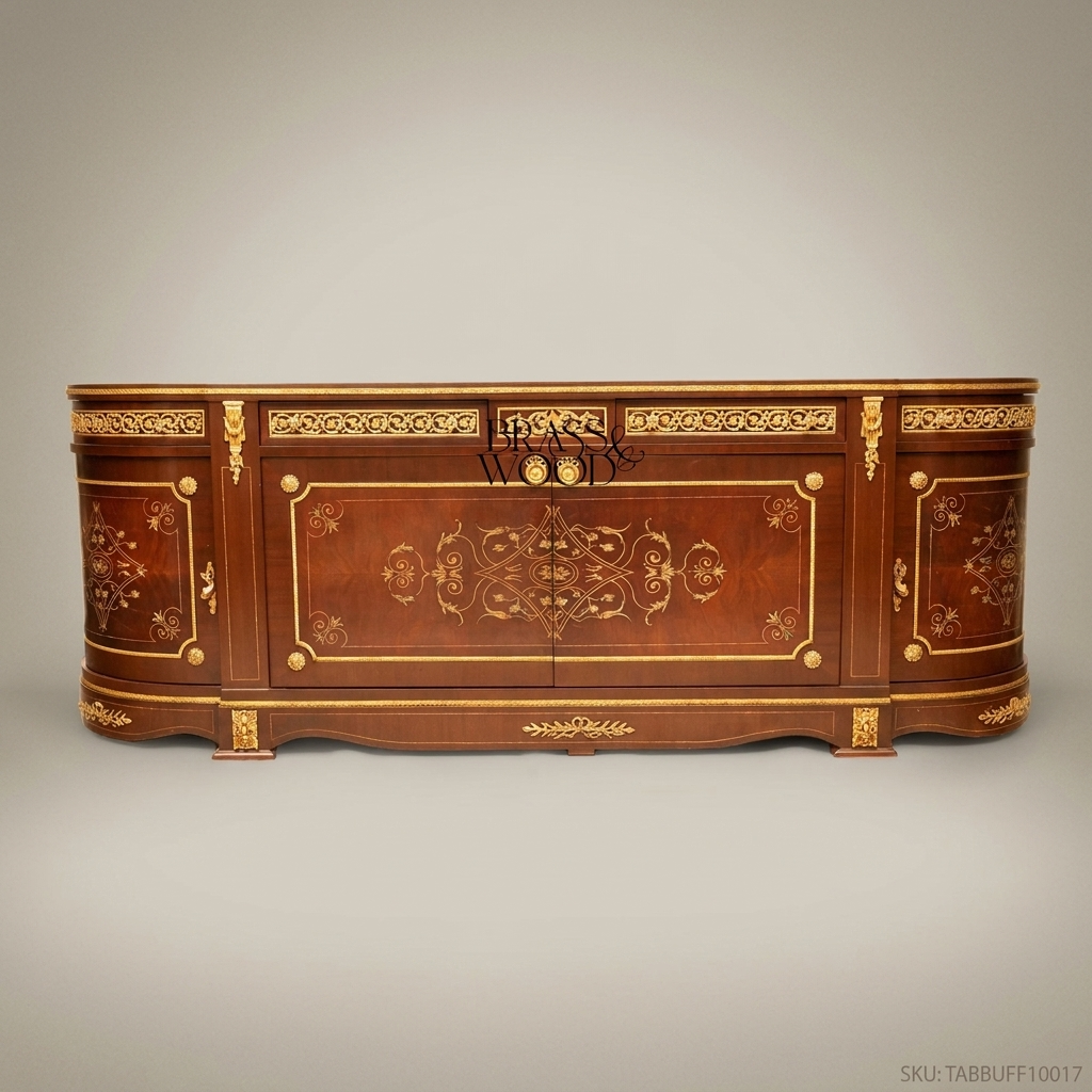 Brass & Wood Louis XVI Marquetry Buffet
