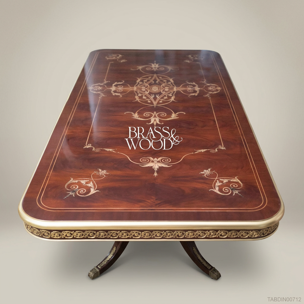 Brass & Wood Empire Marquetry Dining Table
