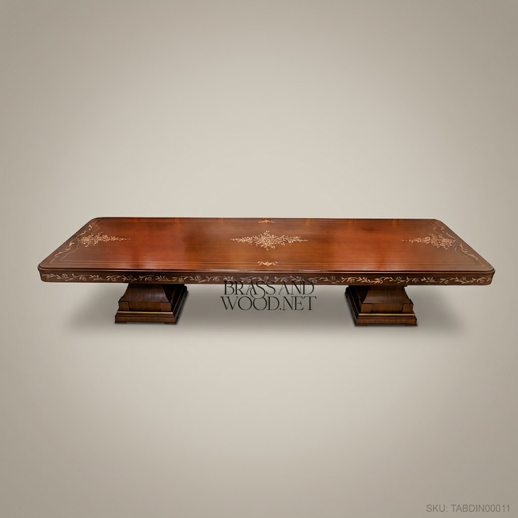 Marquetry Inlay Mahogany Dining Table
