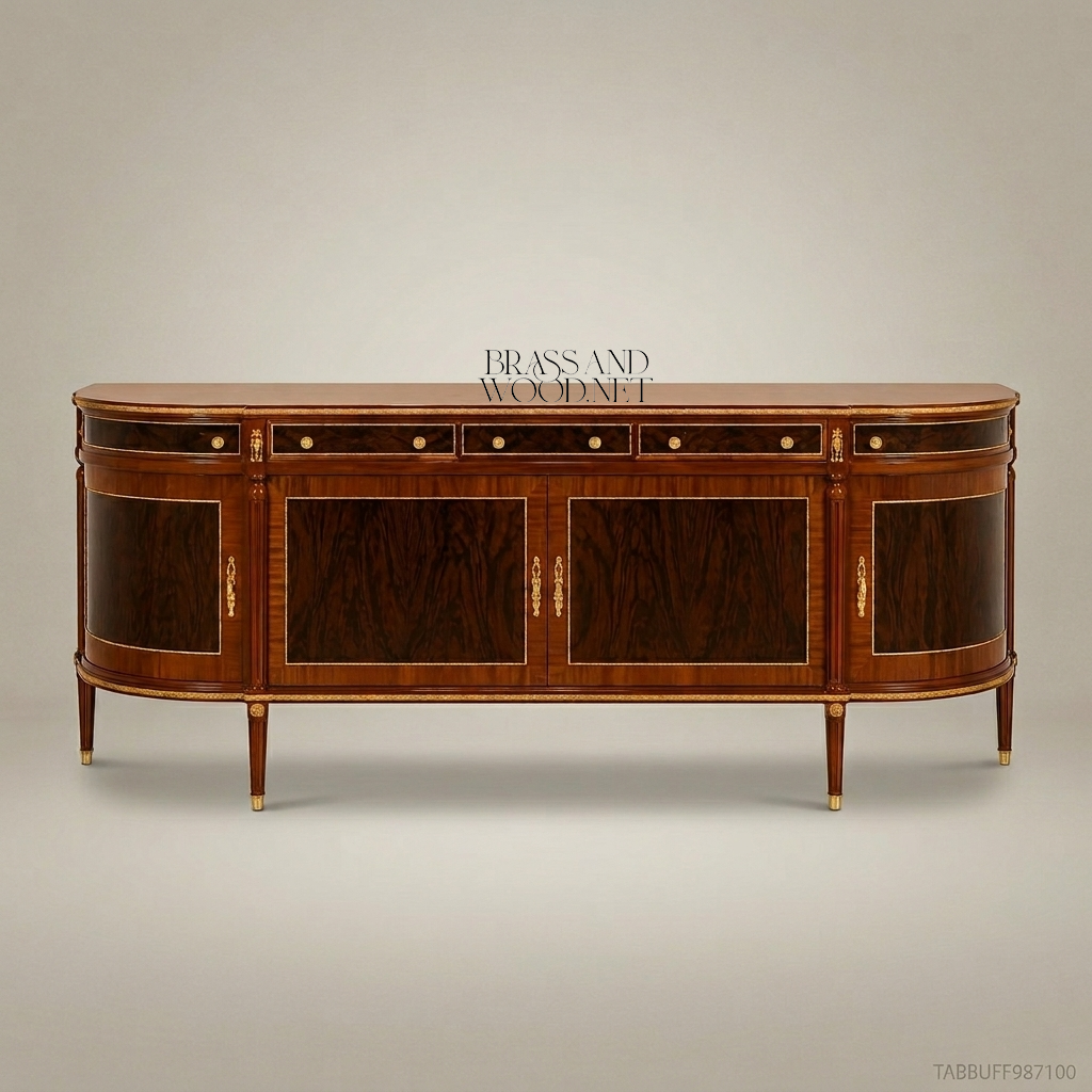 Grand Demilune Brass & Rosewood Dining Buffet