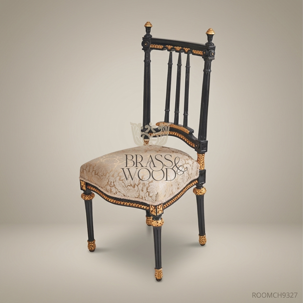 Napoleon III Ebonised & Gilt Side Chair with Damask Upholstery (Without Arms)