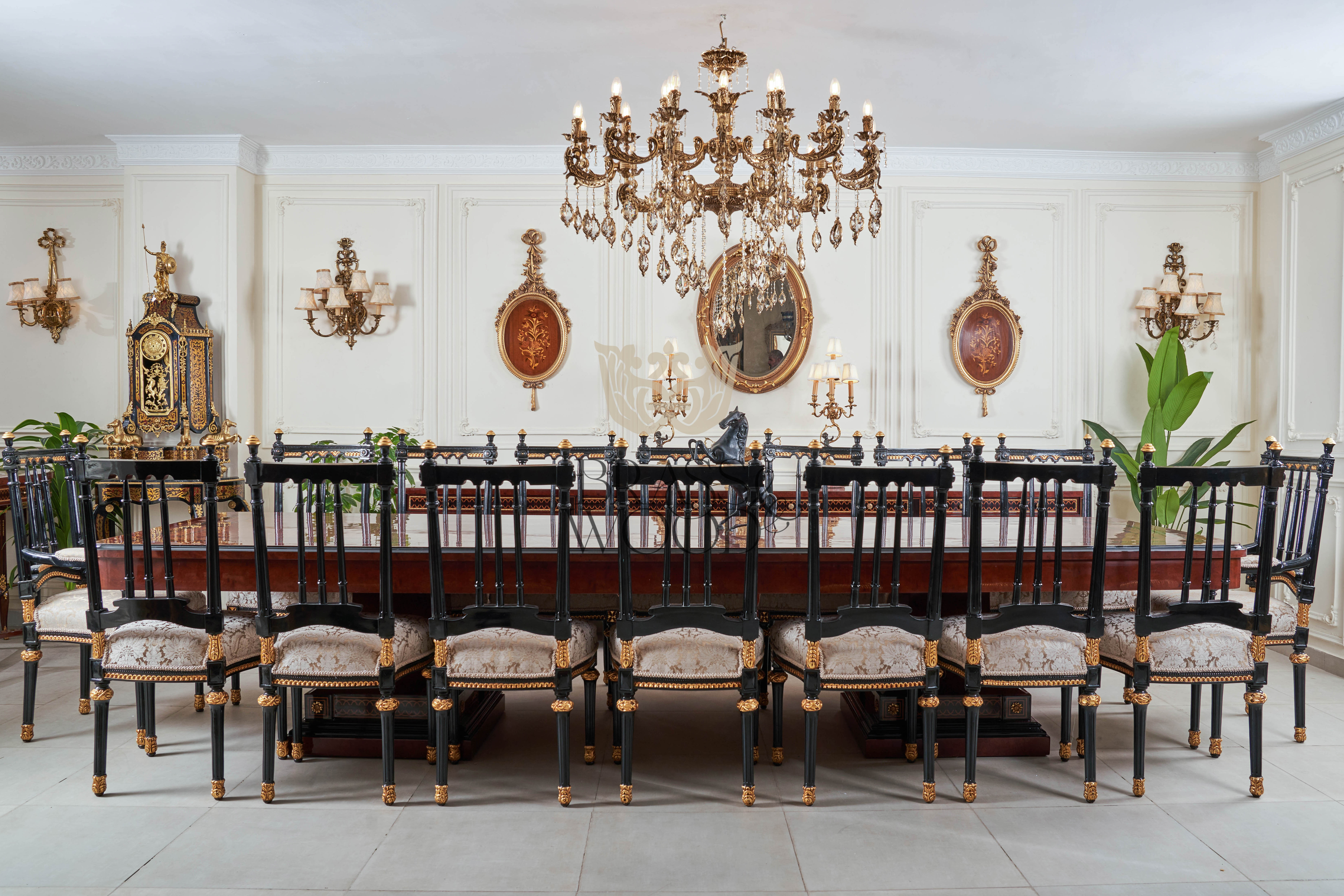 Neoclassical Ebony & Gold Dining Suite