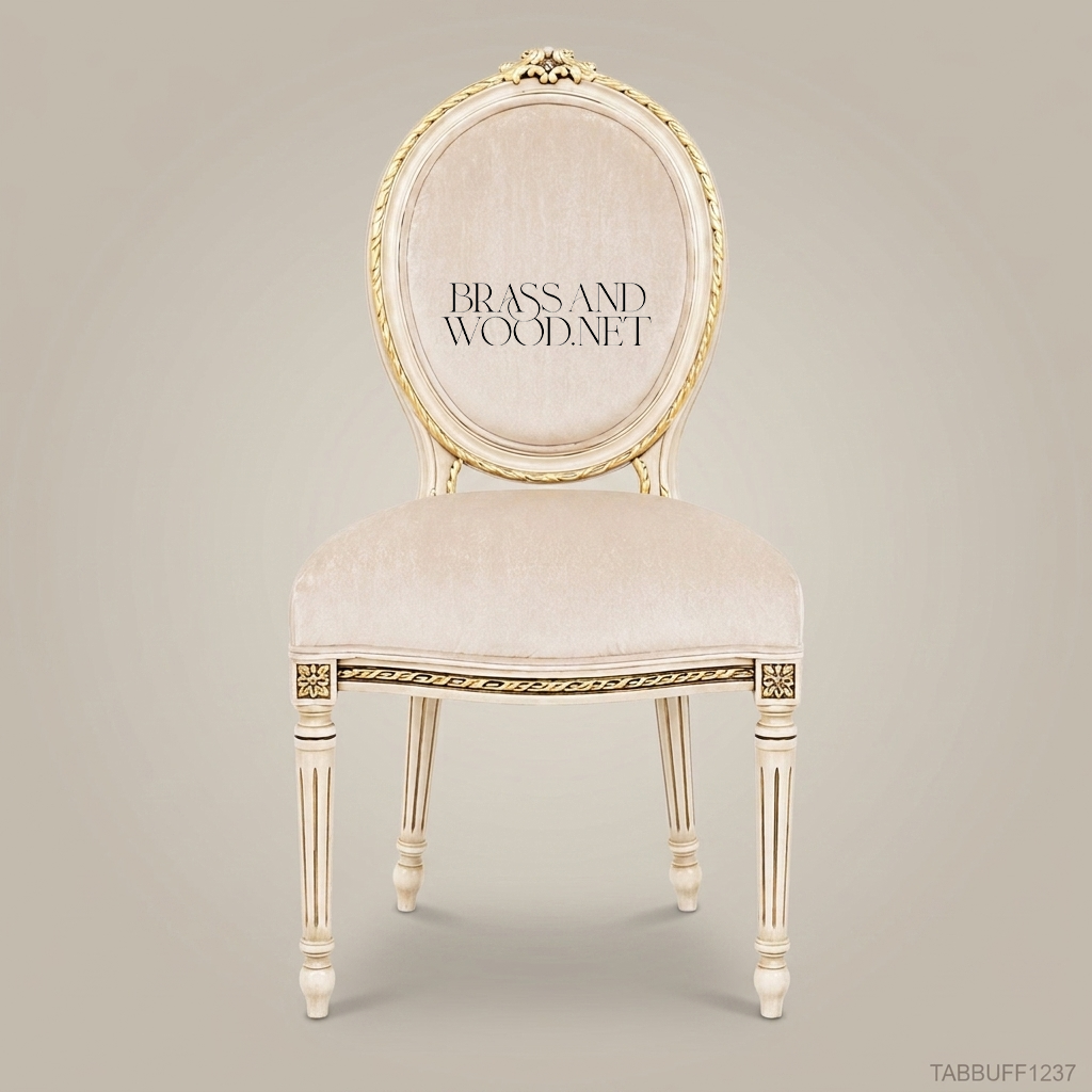 Louis XVI Oval Medallion Back Dining Chair — Ivory & Gold, Cream Velvet (Without Arms)