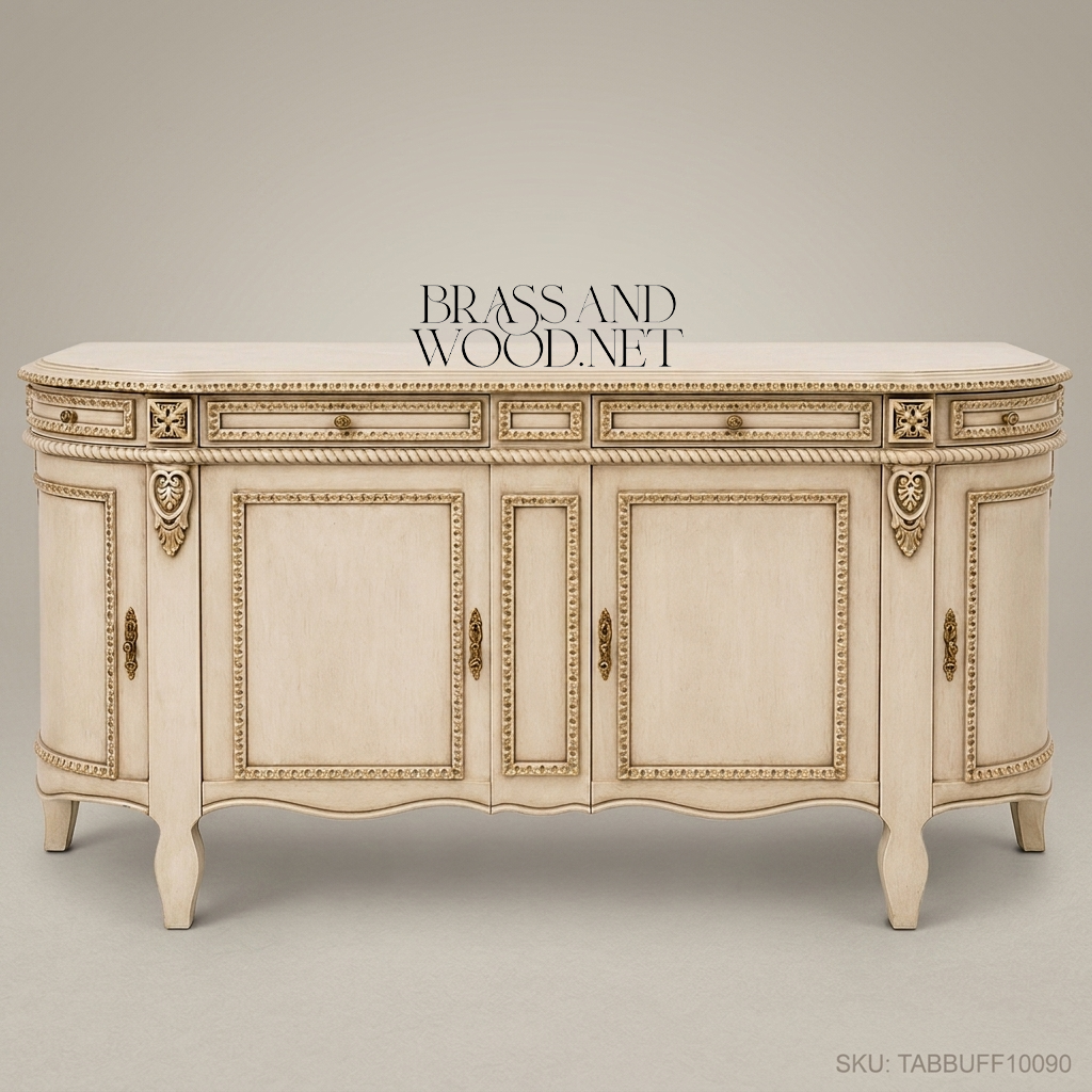 Brass & Wood Neoclassical Carved Buffet