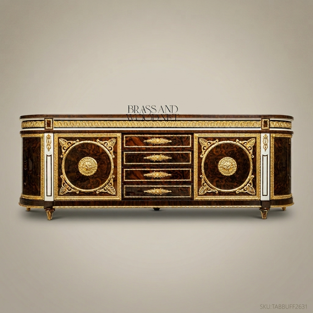 Brass & Wood Louis XVI Burl Wood & Gilt Bronze Buffet