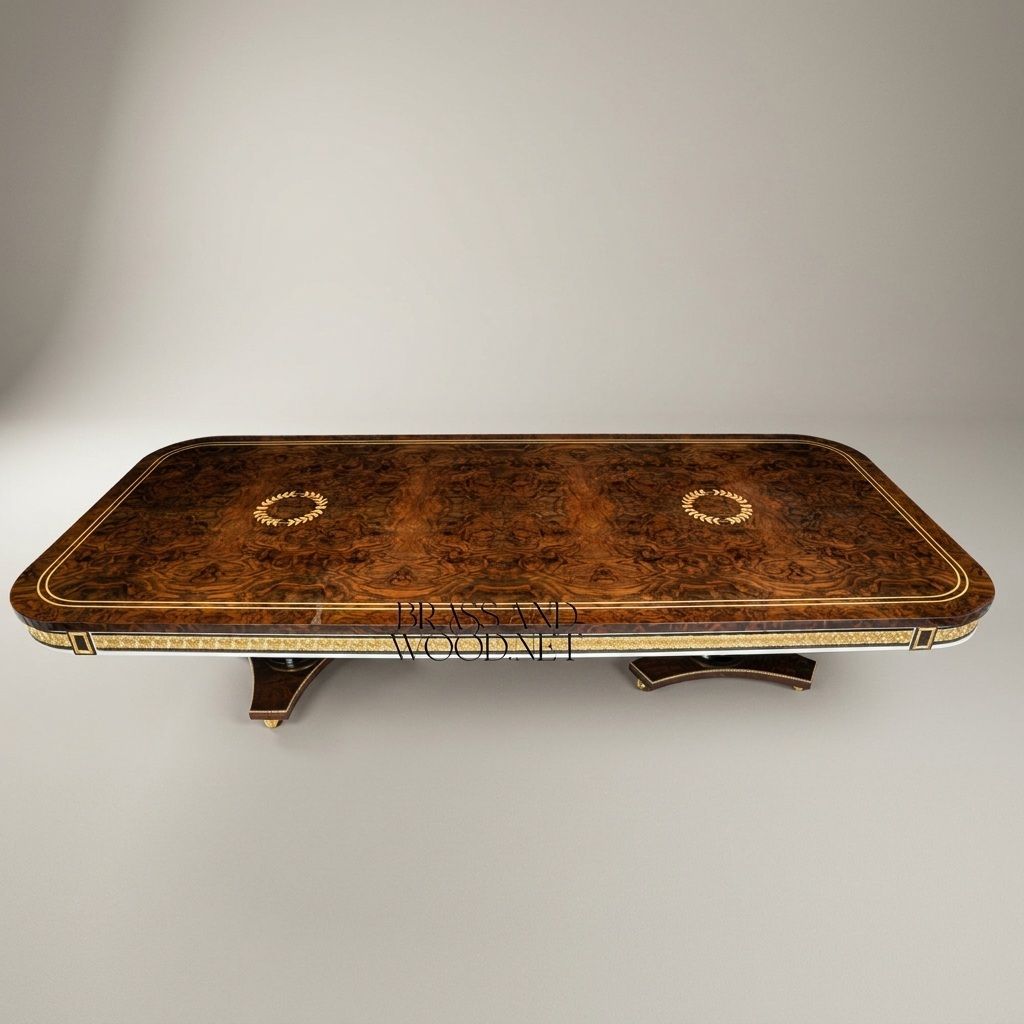Brass & Wood Empire Dual-Pedestal Dining Table