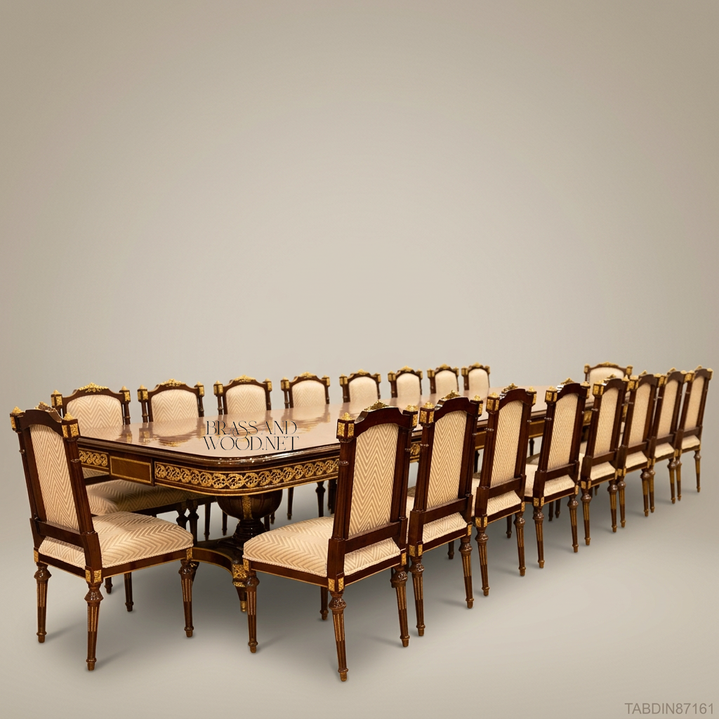 Brass & Wood Empire Burr Wood Dining Table with Gilt Bronze Mounts