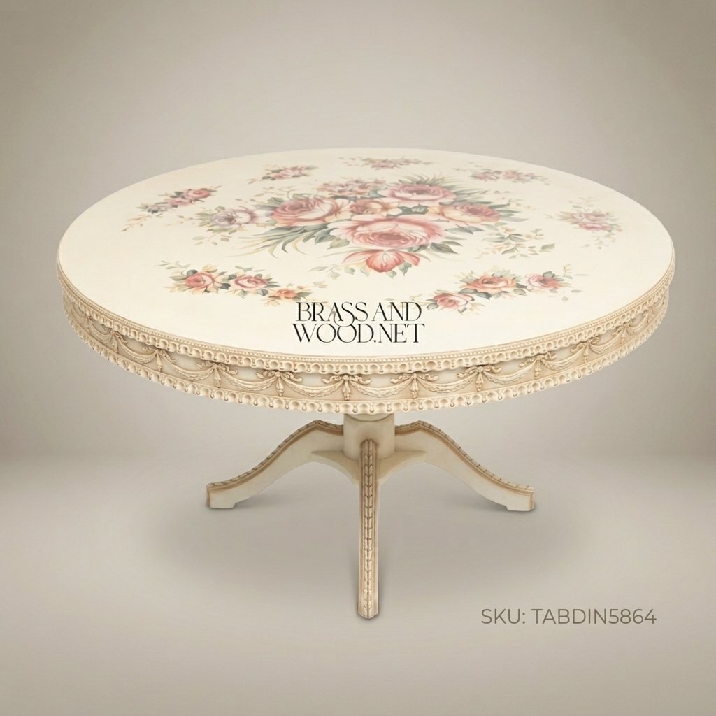 Ivory Floral Round Dining Table